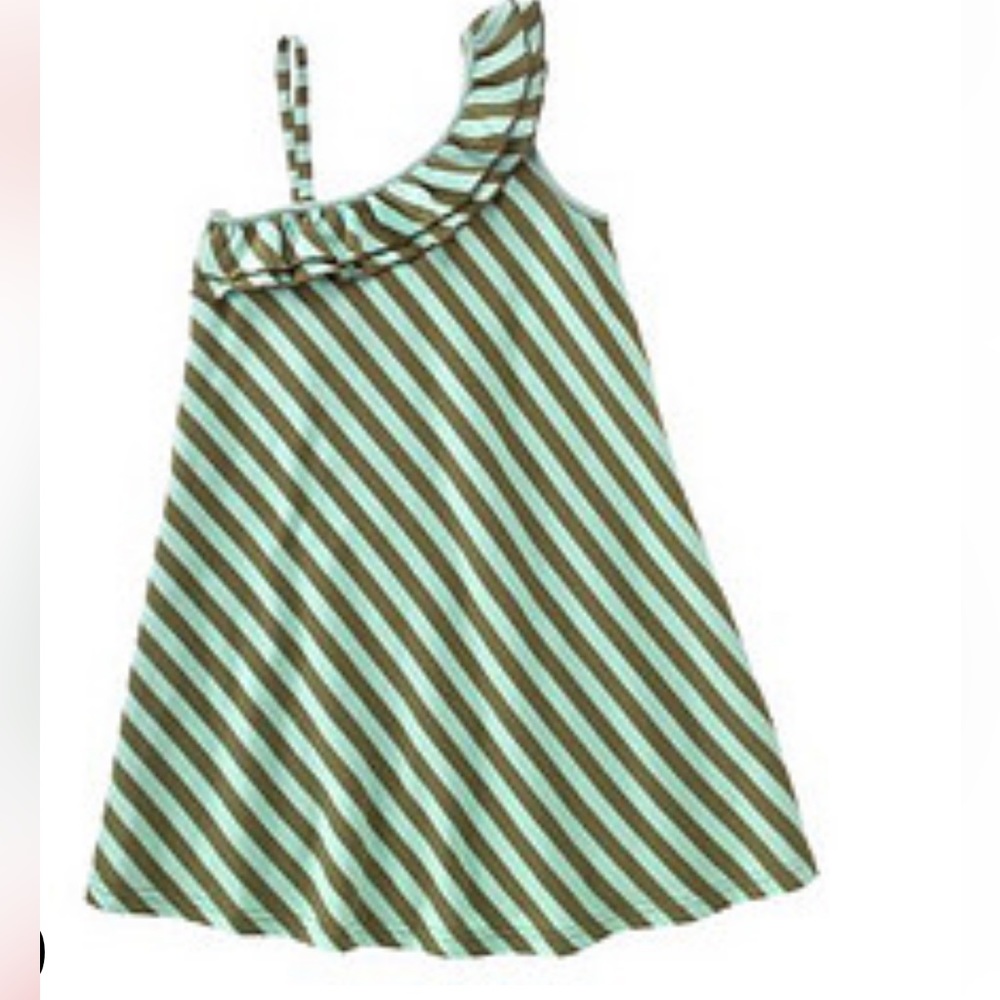 Gymboree Beach Shack Striped One Shoulder Dress Aqua Olive Size 10